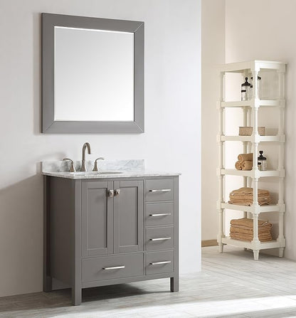 Eviva Aberdeen Grey BathVanity with Sink - 36 Inch Solid Wood Vanity Set -Bathroom Sink Cabinet - Contemporary Small Bath Vanity with Premium Countertop - Freestanding Bathroom Vanity