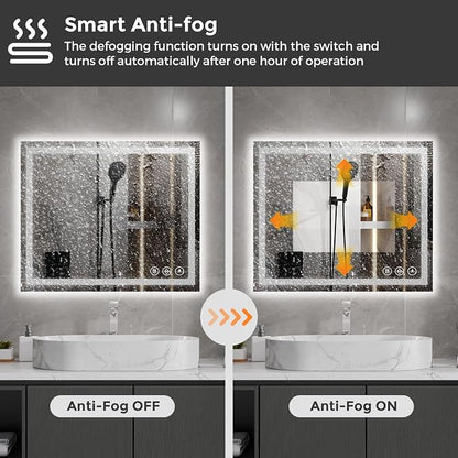 Koonmi 35x24 LED Bathroom Mirror, Shatterproof Mirror with Light | 90CRI Shatterproof Vanity Mirror with Backlit + Front Lit, Easy Install for Bathroom Hotel (IP65)