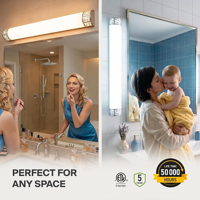 ASD 36 Inch LED Bathroom Vanity Light, 5CCT 2700K-5000K 30W, Dimmable Bathroom Light Fixtures, Modern Vanity Lights for Bathroom Lighting Fixtures Over Mirror, Wall Light Bar, Brushed Nickel, ETL