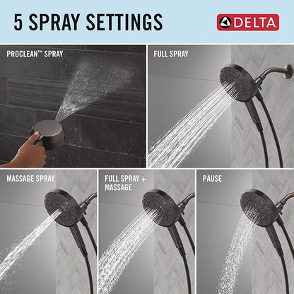 Delta 5-Setting In2ition 2-in-1 Dual Shower Head with Handheld High Pressure ProClean Spray, Oil Rubbed Bronze Detachable Shower Head with Hose, 1.75 GPM Flow Rate, Venetian Bronze 75548RB