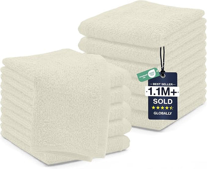 DAN RIVER 12 Pack Cotton Wash Cloths Set for Showering [12x12] Ivory | Lighter Weight, Quick to Dry, Super Soft & Absorbent Face Towels, Hotel Quality, Perfect for Bathroom, Gym, Spa