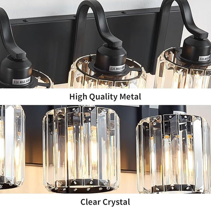 Black Crystal Bathroom Lights Fixtures 6 Light Crystal Bathroom Vanity Lights Fixtures Over Mirror Modern Matte Black Bath Wall Lights with Round Shade (Exclude Bulb)