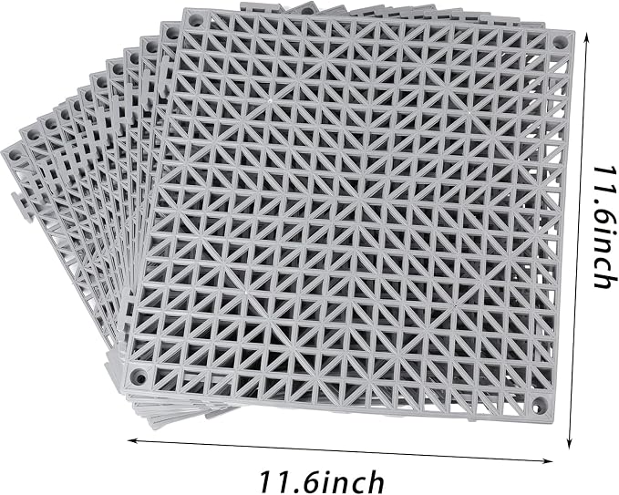 SOUJOY 12 Pieces Modular Interlocking Cushion, 11.6" x 11.6" Rubber Floor Tiles with Holes, Non-Slip Splicing Drainage Mat for Pool Shower Bathroom Kitchen Patio Balcony Yard Pet Area
