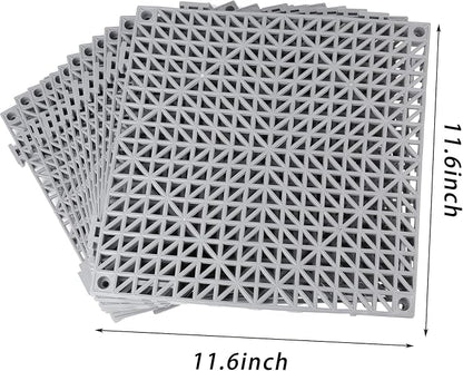 SOUJOY 12 Pieces Modular Interlocking Cushion, 11.6" x 11.6" Rubber Floor Tiles with Holes, Non-Slip Splicing Drainage Mat for Pool Shower Bathroom Kitchen Patio Balcony Yard Pet Area