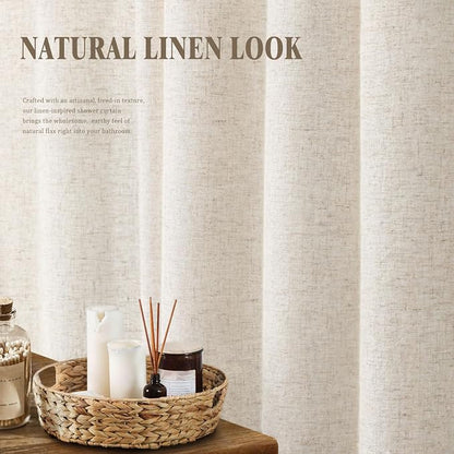 Beige Linen Shower Curtain Cream Boho Farmhouse 60" W x 72" L | Linen Fabric, Boho Farmhouse, Woven Texture, Natural Cloth, Elegant Drape, Washable, Shower Curtain for Bathroom Bathtub