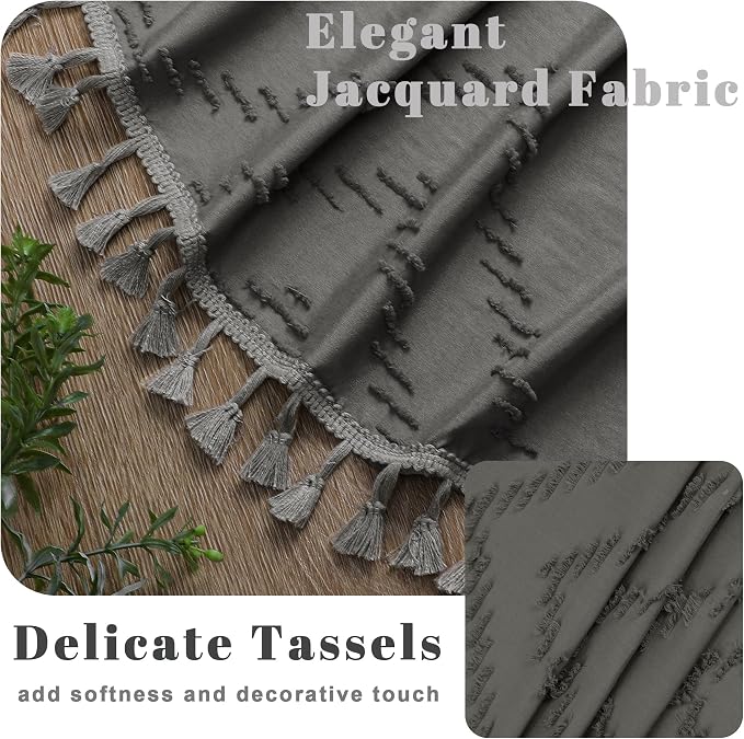 Boho Shower Curtain, Grey Fabric Cloth Shower Curtains Farmhouse Tufted Chevron Striped Textured with Tassel for Bathroom, Soft Hotel Style Modern Minimalist, Machine Washable, 72x72, Grey