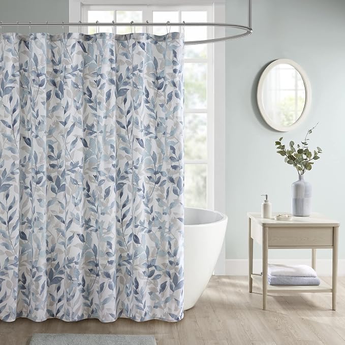 Madison Park Sofia Shower Curtain for Bathroom, 72 x 72, Blue | Ultra Soft, Microfiber, Adds Privacy, Machine Washable, OEKO-TEX Certified