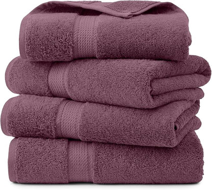 Superior Egyptian Cotton Plush & Absorbent, Bath Towel Set of 4, Plum | Quick Dry, Soft Luxury Towel Set, Bath Essentials for Bathroom, Guest Bath, Spa, 4 Piece Bath, Madeline Towels