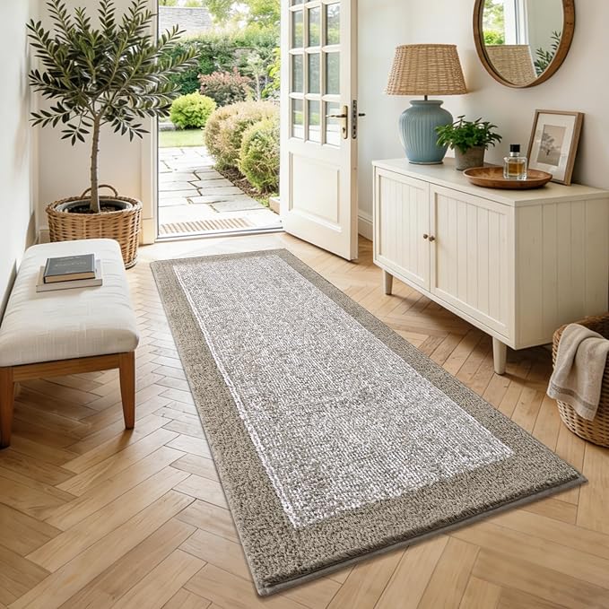 60x24 Long Bathroom Rugs Washable Non Slip, Bath Mat for Bathroom Floor Tub, Soft Absorbent Quick Dry Mats for Shower,Bathtub,Home Decor（Greige）