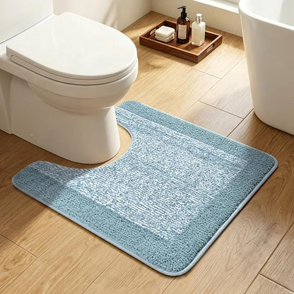 Toilet Rugs U-Shaped 24x19, Non-Slip Plush Shaggy Quick Dry Bathroom Contour Rugs, Extra Soft Absorbent Chenille Washable Bath Mat for Toilet Base, Dusty Blue