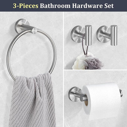 TURS Brushed Steel Towel Ring Toilet Paper Holder Towel Hooks 4-Pieces Bathroom Towel Holder Set SUS304 Stainless Steel Bathroom Accessories Kit Wall Mounted