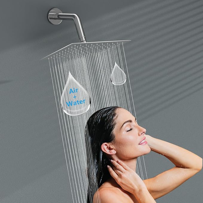 Lordear Rain Shower Heads High Pressure, Rainfall Showerhead for Bathroom Fixed Mount, 6 Inch Large Square High Flow Shower Head (Chrome)