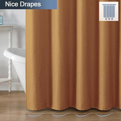 Gold Shower Curtain for Bathroom 84 Inches Extra Long, Elegant 3D Embossed Textured Cloth Waffle Shower Curtain, Modern Luxury Hotel Style, Water Repellent, Machine Washable, 72X84