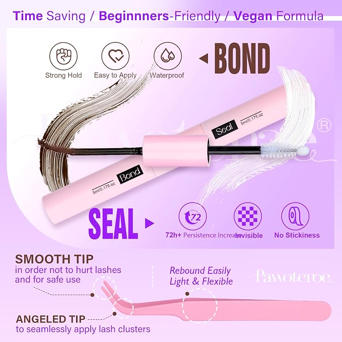 Lash Extension Kit DIY 280pcs Brown Lash Clusters Eyelash Extension Kit 30D 40D 9-16mm Individual Lashes Kit with Lash Bond and Seal Lash Tweezers for Self Use (Brown 30D 40D, 9-16mm, Kit)