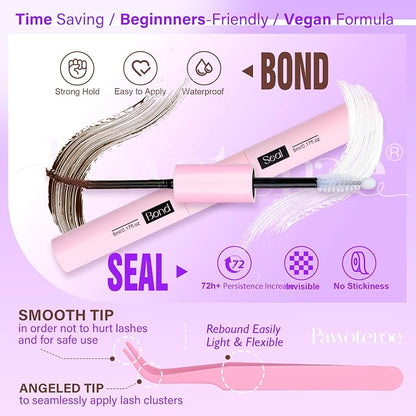 Lash Extension Kit DIY 280pcs Brown Lash Clusters Eyelash Extension Kit 30D 40D 9-16mm Individual Lashes Kit with Lash Bond and Seal Lash Tweezers for Self Use (Brown 30D 40D, 9-16mm, Kit)