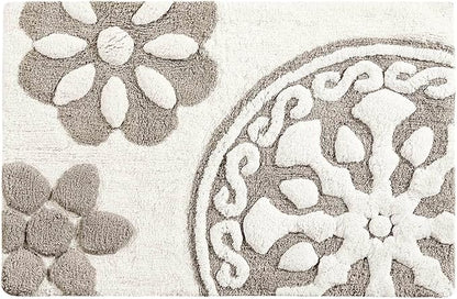 Madison Park Casablanca 100% Cotton Tufted Bathroom Rugs Luxurious Plush Medallion Floral Pattern Bath Mat Absorbent, Quick Dry, Spa Design Shower Room Décor, Rectangle 20" x 30", Taupe