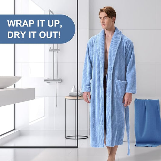 Men's Shawl Collar Bathrobe, Soft Long Towel Robe for Men - Super Absorbent Quick Dry yet Warm