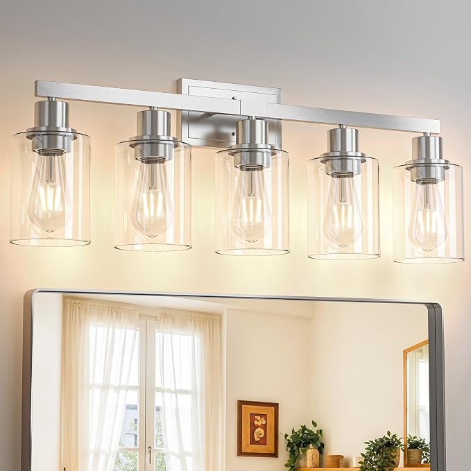 Hasipu 5-Light Vanity Lights for Bathroom, Vanity Light with Glass Shade, Bathroom Lighting Fixtures Over Mirror for Kitchen Living Room Hallway Cabinet Porch
