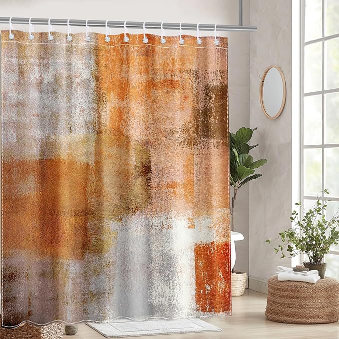 Mocsicka Abstract Shower Curtain Grey Abstract Art Painting Shower Curtain Bathroom Bathtub Curtain 72x72 Inch with 12 Hooks (Orange)