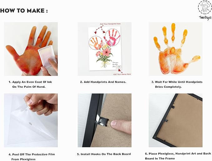 TwoDays Flower Bouquet Handprint Art Craft DIY Kit, Unique Gifts for Mom from Daughter or Son for Mother's Day Birthday Christmas, Gift for Grandma. (Floral-1, Black)