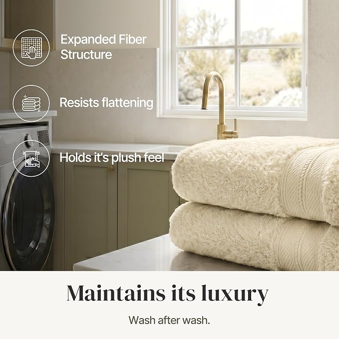 Modern Threads - Spun Loft 6-Piece 100% Combed Cotton Towel Set - Bath Towels, Hand Towels, & Washcloths - Super Absorbent & Quick Dry - 600 GSM - Soft & Plush, Sand