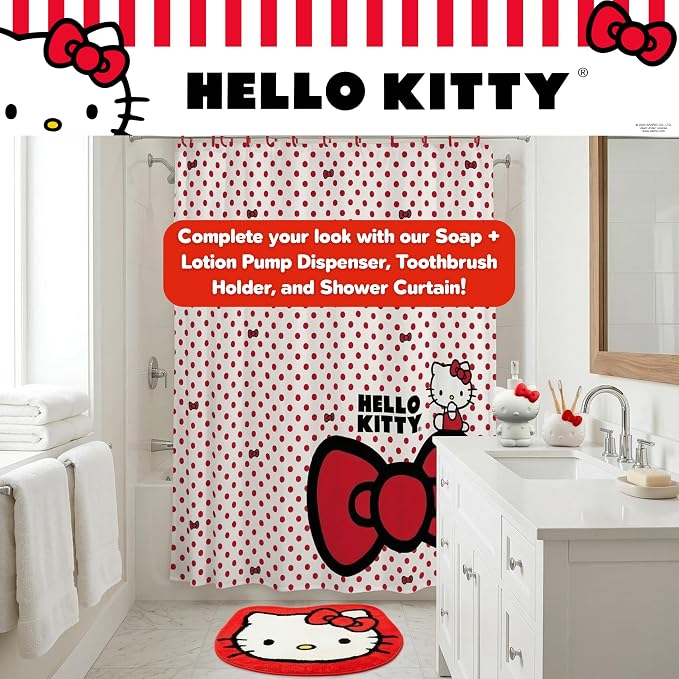 Hello Kitty Non Slip Poly Knit Plush Bathroom Rug, 26" x 23",(Officially Licensed Product) By Franco