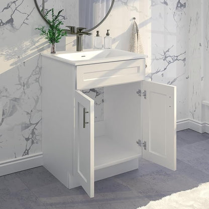 24" White Shaker Bathroom Vanity Base – Ready-to-Assemble Sink Cabinet, Freestanding Bathroom Vanity Base Only, No Top or Sink