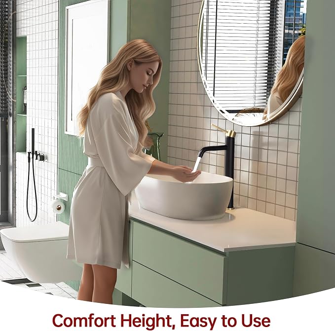 SUMERAIN Bathroom Vessel Sink Faucet Black and Gold, 304 Stainless Steel | Tall, Single Handle, Single Hole, Lead-Free, Water-Saving, with Faucet Supply Lines, Easy DIY Install