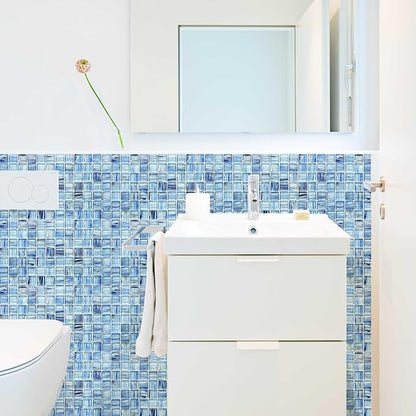 8 Sheets Glass Mosaic Tiles Backsplash, 12” x 12” Light Blue Backsplash Tile for Kitchen Bathroom Swimming Pool Shower Wall (8 sq.ft)