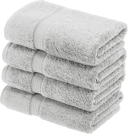 SUPERIOR Egyptian Cotton Plush & Absorbent, Hand Towel Set of 4, Silver | Quick Dry, Soft Luxury Towel Set, Bath Essentials for Bathroom, Guest Bath, Spa, 4 Piece Set, Madeline Towels