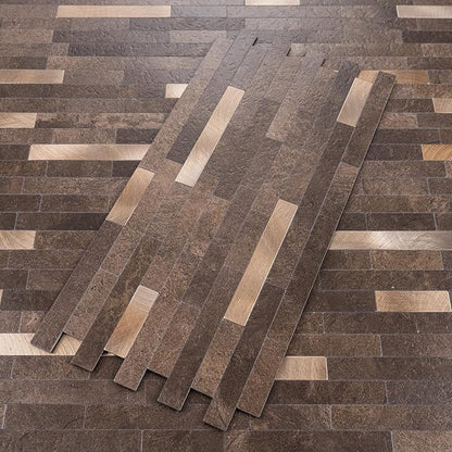StyloVue 20 Sheets Peel and Stick Backsplash for Kitchen, Dark Brown with Metal Gold Look Stick on Tile Upgrade Your Kitchen Backsplash, RV, Fireplace