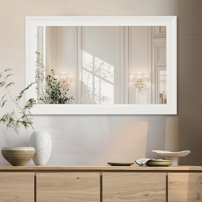 CULER White Bathroom Mirrors for Wall 26 x 40 Inch,Vanity Rustic Mirror | Hanging Tempered Glass Mirror for Bedroom Living Room or Entryway