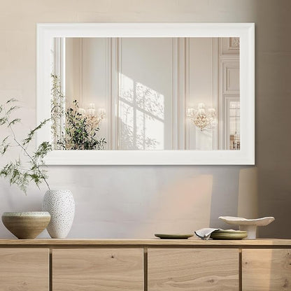CULER White Bathroom Mirrors for Wall 26 x 40 Inch,Vanity Rustic Mirror | Hanging Tempered Glass Mirror for Bedroom Living Room or Entryway