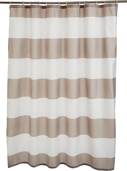 Amazon Basics Bathroom Shower Curtain, Water Resistant Fabric with Rust Proof Grommets & Hooks, Weighted Hem, Machine Washable, 72"x72", Light Brown, Beige