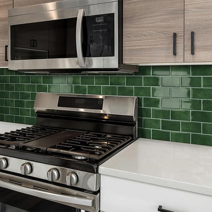 Green Peel and Stick Backsplash Subway Tile for Kitchen 10-Sheet | Thick,Self Adhesive,Wall,Sticky,Brick,for Bathroom,Laundry,Sink,12"×12"