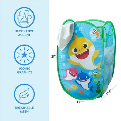 Baby Shark Pop-Up Hamper,Kids Laundry Storage Bin with Durable Carry Handles, 21" x 13.5" x 13.5" Collapsible Organizer