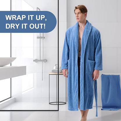 Men's Shawl Collar Bathrobe, Soft Long Towel Robe for Men - Super Absorbent Quick Dry yet Warm