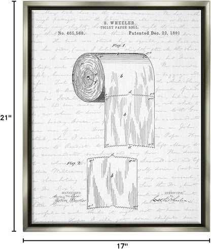 Vintage Patent Bathroom, 16 x 20 Inch Canvas in Floater Frame | Stupell Industries · By Lettered and Lined · Ready to hang · Great for bath and laundry decor · Made in USA