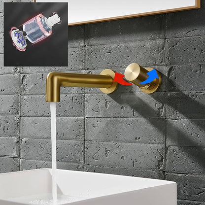 BiaoTeng Concealed Faucets for Bathroom Sinks Single Handle 2 Functions Hot and Cold Bathroom Vanity for Wall Mount Faucet Single Handle Brass Brushed Gold