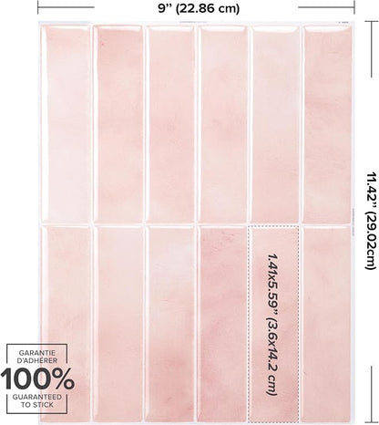 Smart Tiles Peel and Stick backsplash, Stacked Powder Pink, 11.43"x9" | Pack of 5 (3.5 sq ft), Glossy, Heat/Moisture Resistant, Low VOC, Kitchen/Bathroom, Renter Friendly, Made in Canada