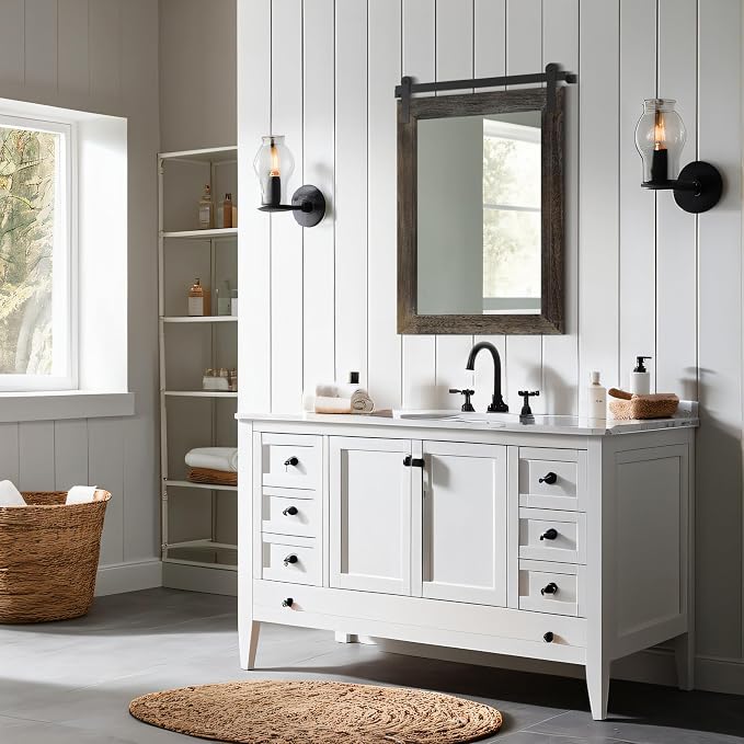 COGOOD Farmhouse Bathroom Mirrors for Over Sink - 30 x 22 Speckled White | Rustic Barn Door Wood Framed Vanity Mirror for Entryway, Living Room, Bedroom, Dresser Wall Decor