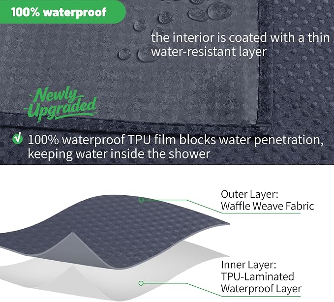 eachope No Hook Waffle Shower Curtain, No Liner Needed,71x74 Inch,Navy Blue | 100% waterproof TPU-laminated backing, magnetic weighted hem, machine washable, shower curtain set for bathroom or hotel use