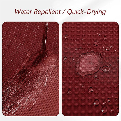 Elegant Burgundy Fabric Shower Curtain - Waffle Textured Heavy Duty Cloth Curtains for Bathroom, 256GSM Hotel Spa Luxury Weighted Polyester Bath Curtain Set with 12 Hooks 72Wx72H