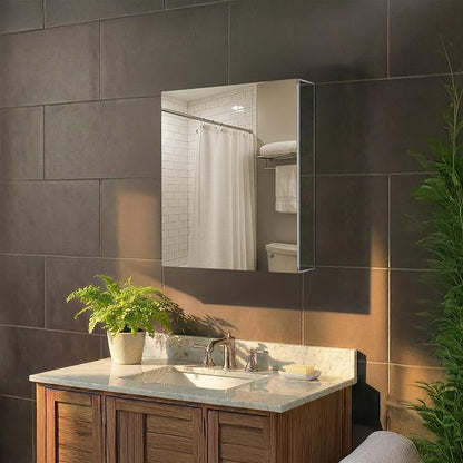 Bathroom Medicine Cabinet, Aluminum, Recessed/Surface Mount, 24" x 24", Right/Left Hinged, Mirrored Interior