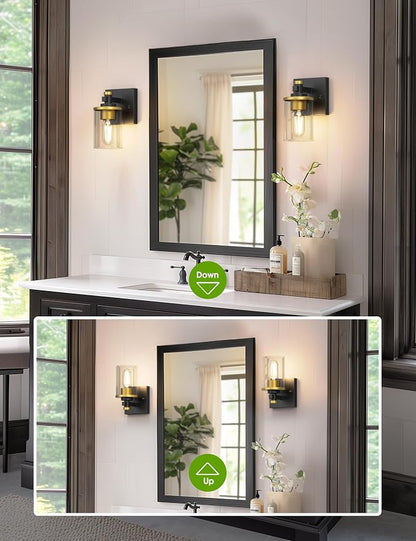 Bathroom Light Fixture, Bathroom Vanity Light Over Mirror, 1-Lights | Vanity Lights for Bathroom, Modern Lighting Fixtures with Clear Glass Shade, Black and Gold Vanity Lights, ETL