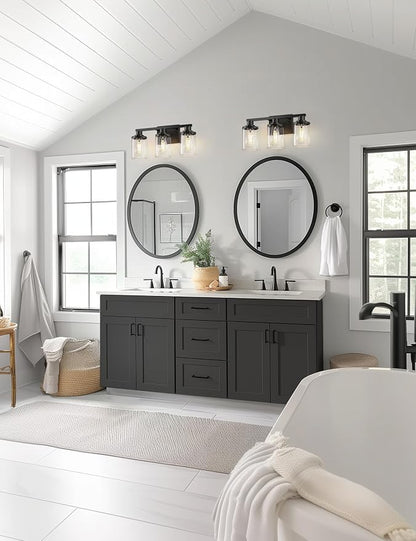 L LOHAS LED 3-Light Black Bathroom Light Fixtures,Modern Bathroom Lighting Fixtures Over Mirror with Clear Glass Shade, Vanity Lights for Living Room, ETL Listed | Clear Glass Shades; Modern Bathroom Lighting Fixture for Living Rooms