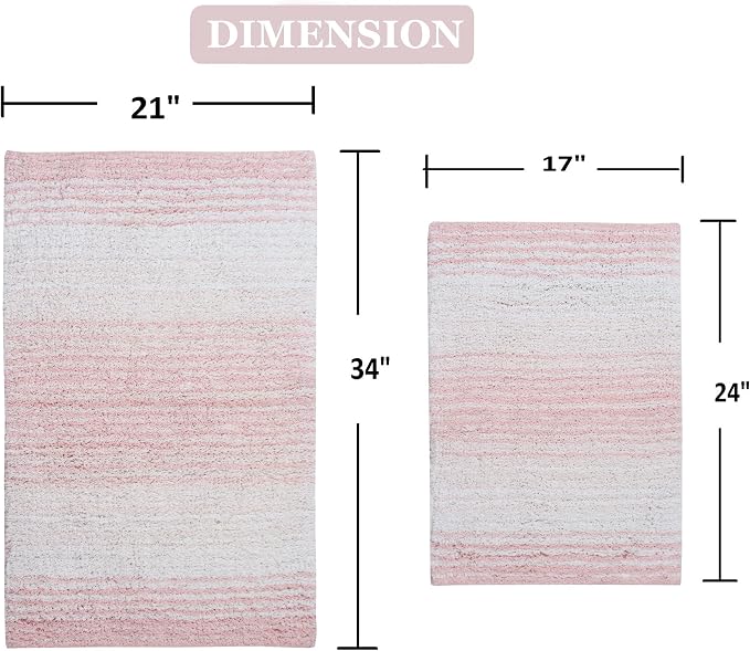 Home Weavers 100% Cotton Gradiation Collection Bathroom Décor | Washable Rug | Bathroom Mat | Kitchen Mat | Bathroom Rug Set | Bath Mat Set | Bath Floor Mat Non Slip, 2 Piece Set(S+M), Pink