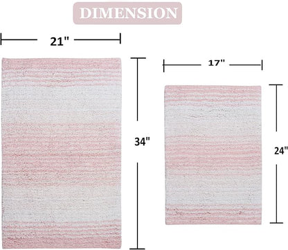 Home Weavers 100% Cotton Gradiation Collection Bathroom Décor | Washable Rug | Bathroom Mat | Kitchen Mat | Bathroom Rug Set | Bath Mat Set | Bath Floor Mat Non Slip, 2 Piece Set(S+M), Pink