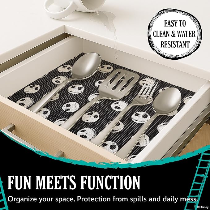 Disney Nightmare Before Christmas Non-Adhesive Shelf Liner, 18" x10' | Non-slip, water and stain resistant, repositions without damage, cuts to fit, wipes clean, ideal for kitchen, pantry, or bath