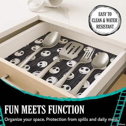 Disney Nightmare Before Christmas Non-Adhesive Shelf Liner, 18" x10' | Non-slip, water and stain resistant, repositions without damage, cuts to fit, wipes clean, ideal for kitchen, pantry, or bath